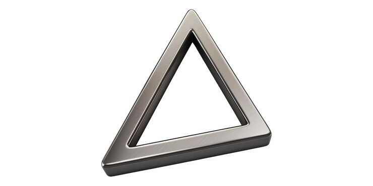 PSD marco triangular metálico aislado sobre un fondo transparente