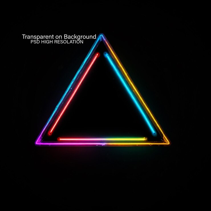 PSD marco triangular de neón en color rojo y púrpura rosa sobre un fondo transparente
