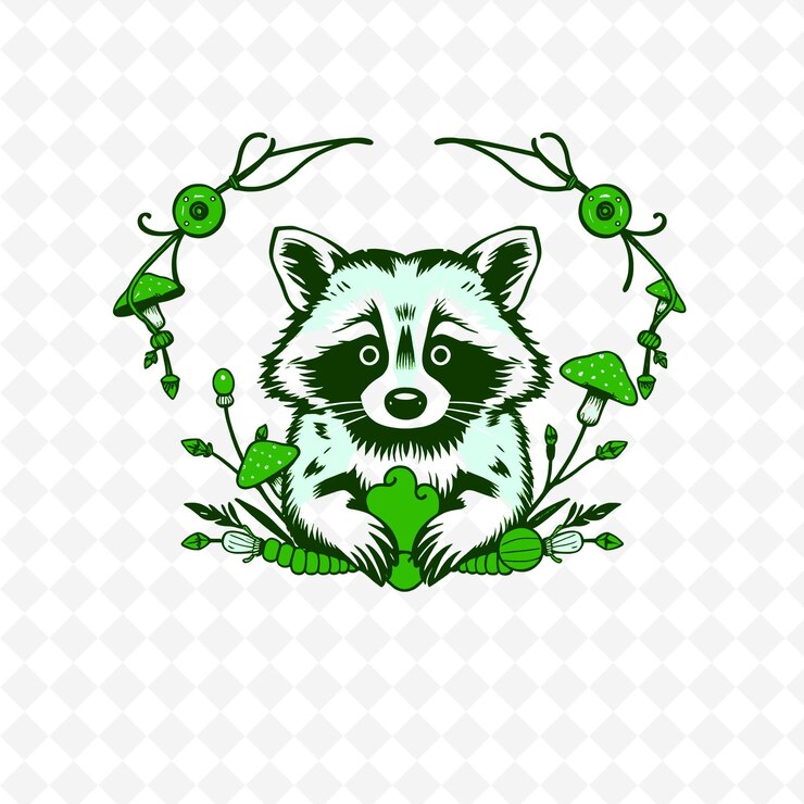 PSD marco vectorial con figuras de mapaches dulces motivo de setas diseño de decoración de acción de gracias inspirado en png