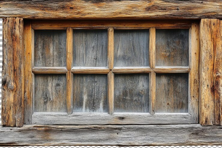 PSD marco de ventana de madera desgastado adornado con encanto rústico y belleza envejecida