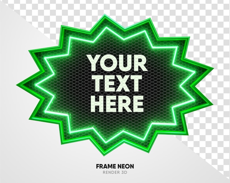 PSD marco verde con cuadrícula y textura de neón en render 3d realista con fondo transparente