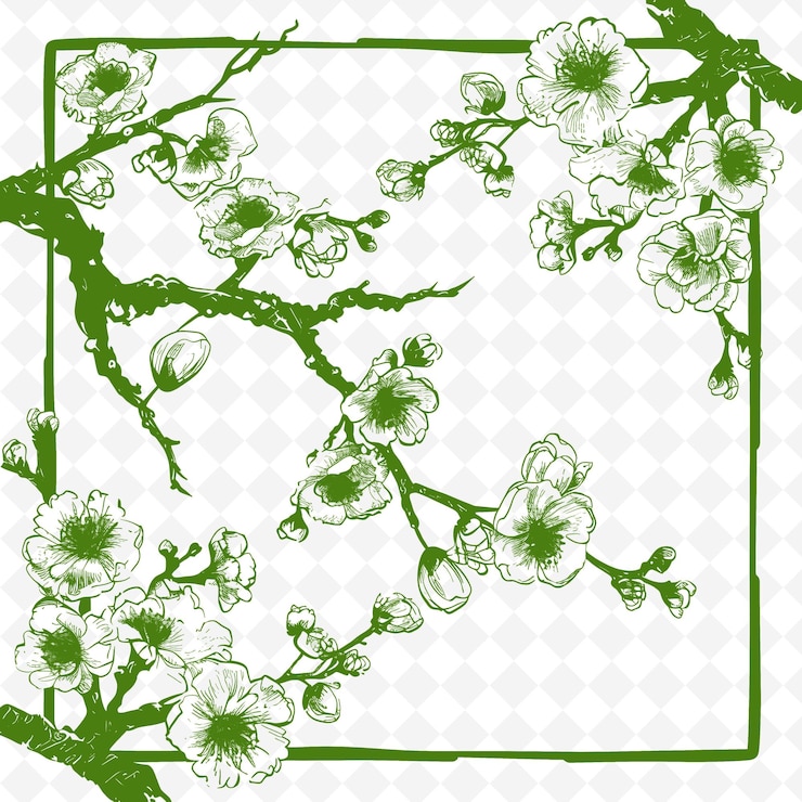 PSD un marco verde con una flor blanca en él y un fondo verde con un fondo blanco