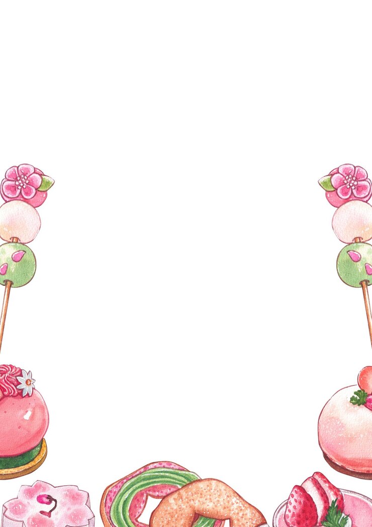 PSD marco vertical con pintura en acuarela rosada de sakura desserts, ilustración dibujada a mano