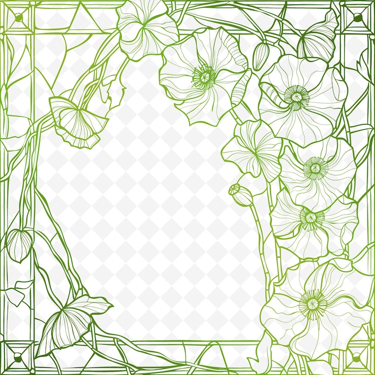 PSD marco de vidrio pintado con flores de amapola hoja de vidrio pinto de diseños creativos de arte vectorial de la naturaleza