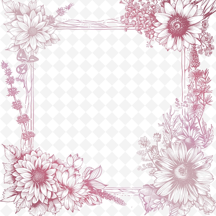 PSD marco vintage adornado con dalias y asteres adornados con l diseños creativos de arte vectorial de la naturaleza
