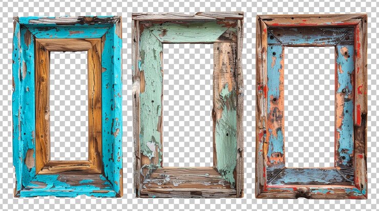 PSD marcos de madera de colores para la decoración del hogar aislados sobre un fondo transparente png