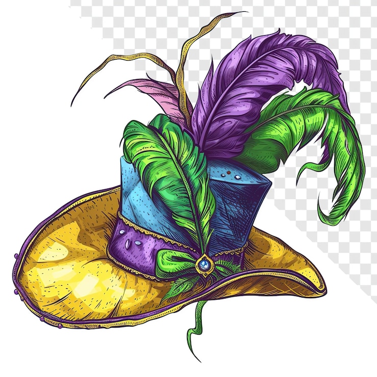 PSD mardi gras hat sketchy detalle ilustrador estilo clip art fondo transparente el fondo está diseñado para que sea transparente.