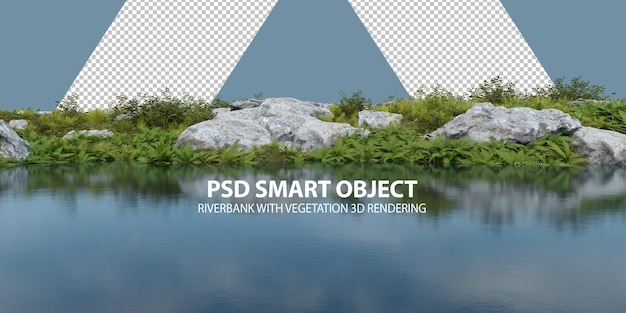 Margem do rio realista com renderização 3d de vegetação de objetos isolados