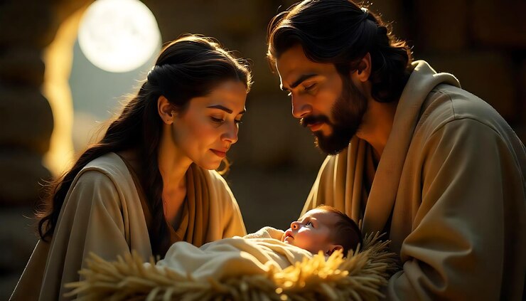 PSD maria e josé acariciando o bebê jesus