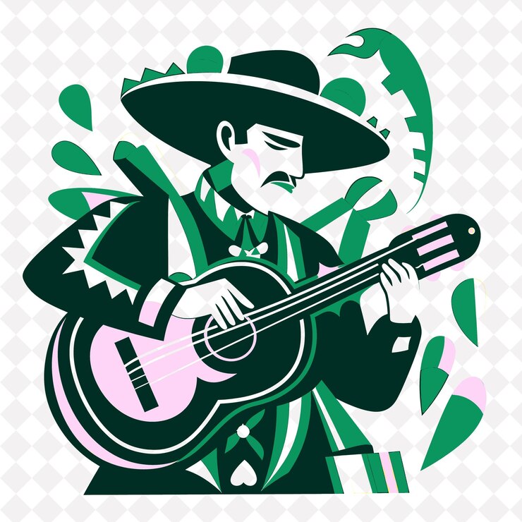 PSD mariachi music con un design in stile pop art con un audace e creativo design vettoriale dei simboli messicani