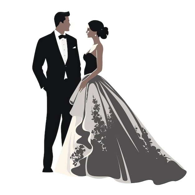 PSD mariée robe de mariée blanche avec marié costume noir fond transparent illustration png ai généré happy wedding png illustration