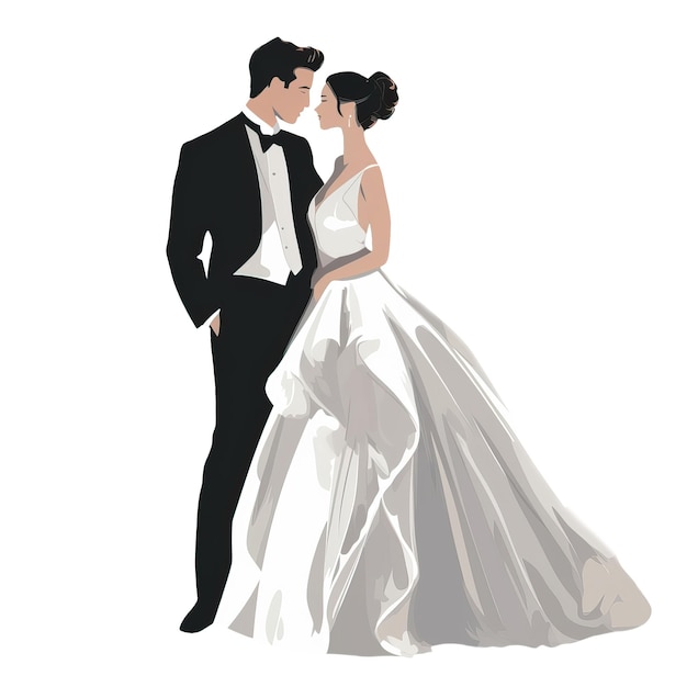 PSD mariée robe de mariée blanche avec marié costume noir fond transparent illustration png ai généré happy wedding png illustration