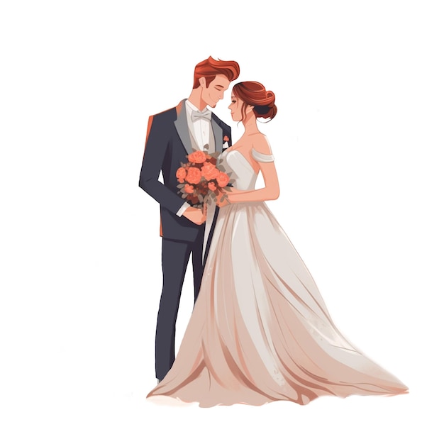 Mariée robe de mariée blanche avec marié costume noir fond transparent illustration png ai généré Happy Wedding png illustration