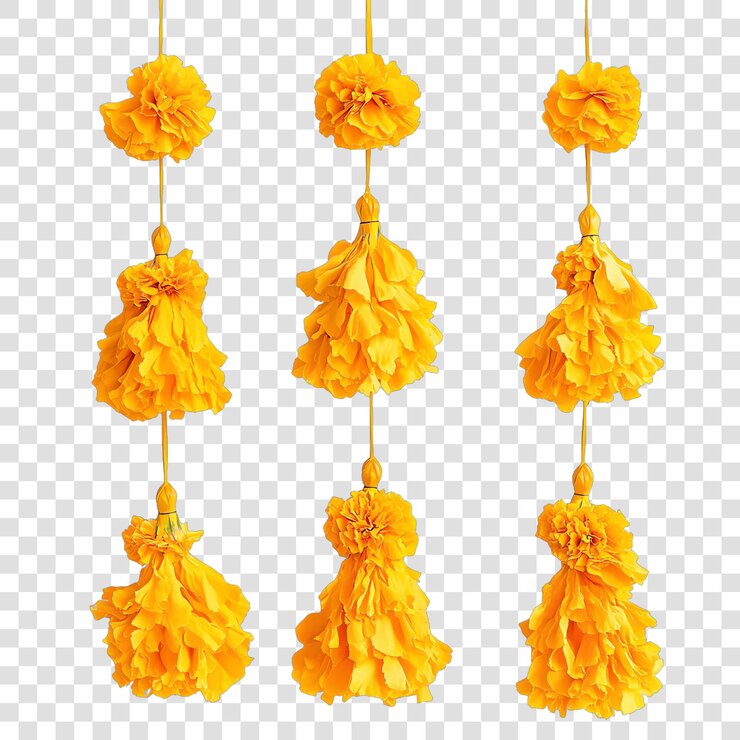 Marigold flower tassels hanging