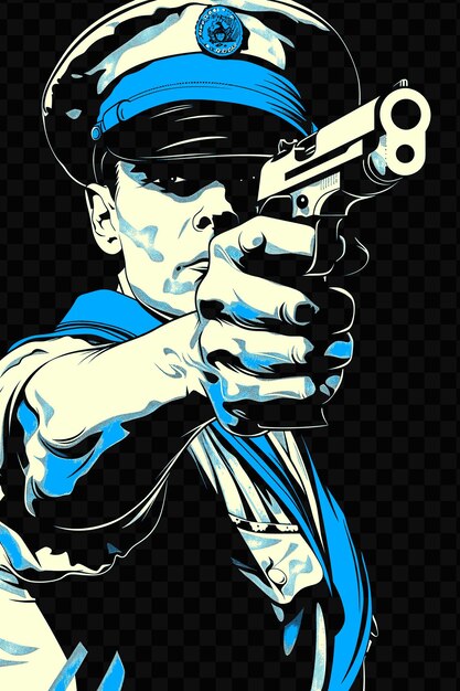 PSD un marin de la marine américaine avec un pistolet m1911 dans une pose de salut fier de la conception de t-shirt art des contours d'encre de tatouage