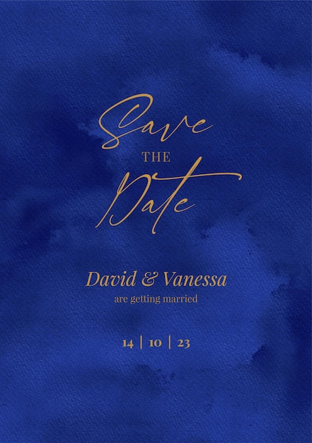 Marineblaue save-the-date-einladungskarte mit aquarellhintergrund