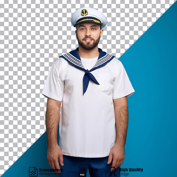 PSD marinheiro uniformizado contra o azul sólido