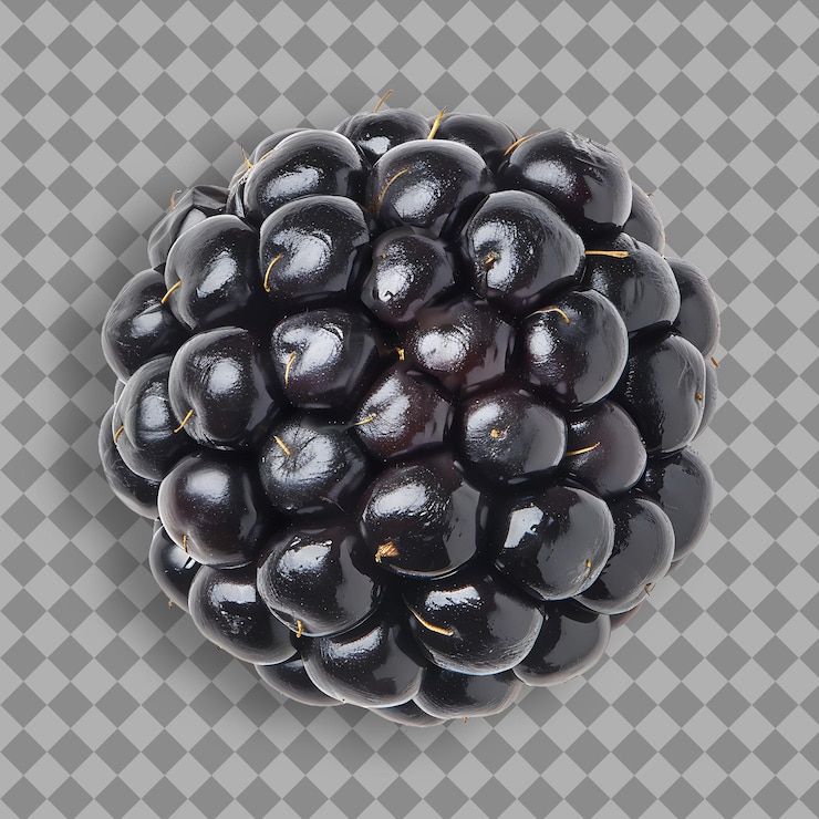 PSD marionberry fruit com pequena forma redonda e cor preta suor objeto isolado em fundo limpo