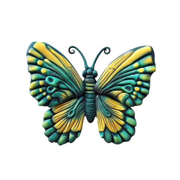 Una mariposa con alas amarillas y azules y una mariposa verde