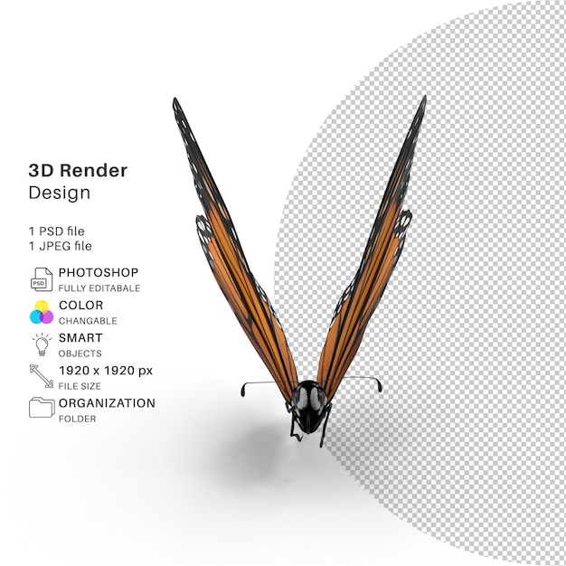 Mariposa dorada modelado 3d archivo psd mariposa realista