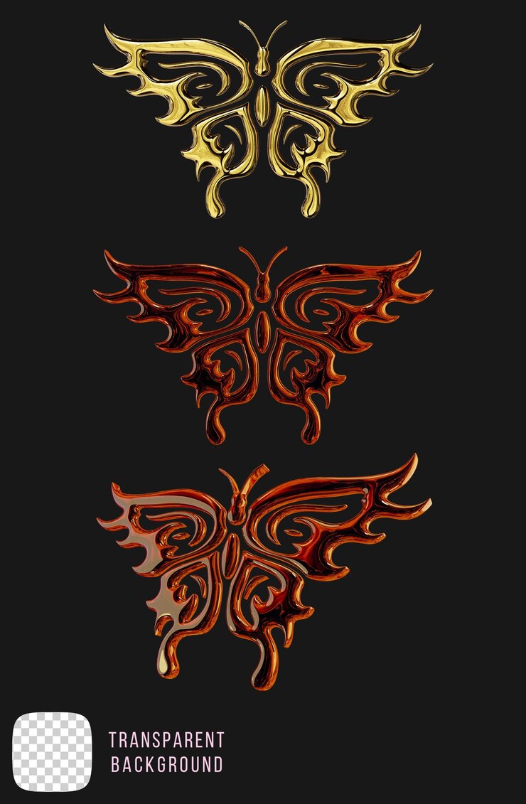 PSD la mariposa dorada y2k forma abstracta 3d renderizado en psd