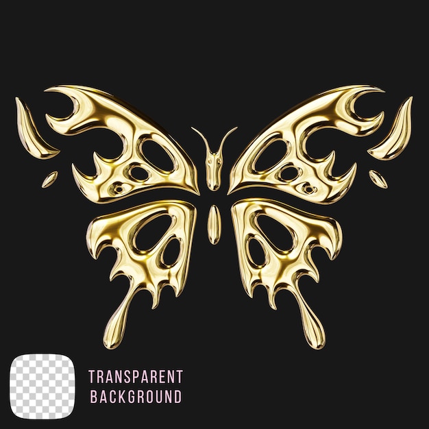 La mariposa dorada y2k forma abstracta de renderización en 3D