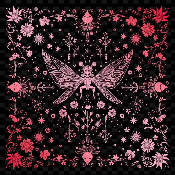 PSD una mariposa está en un fondo negro con flores y mariposas