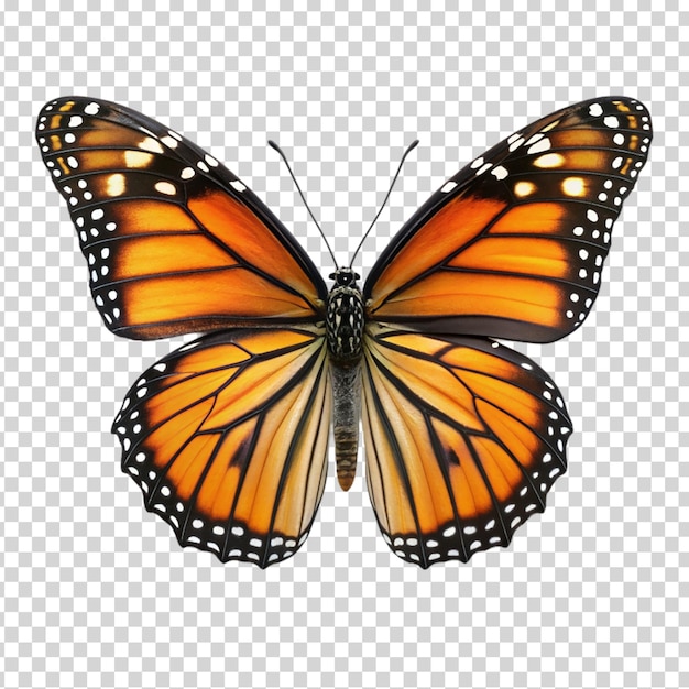 PSD una mariposa grande con alas naranjas y negras en un fondo transparente