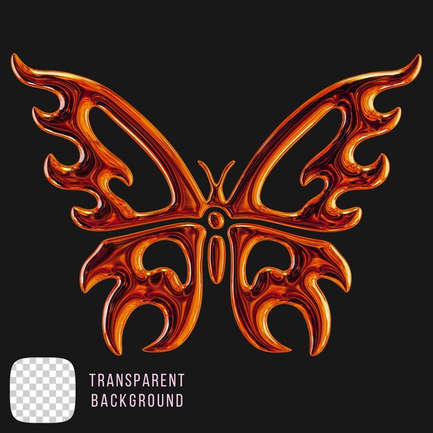 Mariposa metálica y2k forma abstracta renderizado en 3D