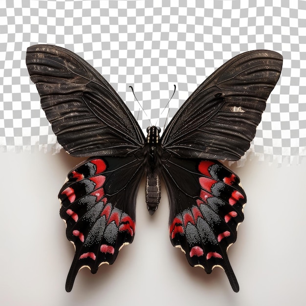 PSD una mariposa con plumas rojas y negras en sus alas