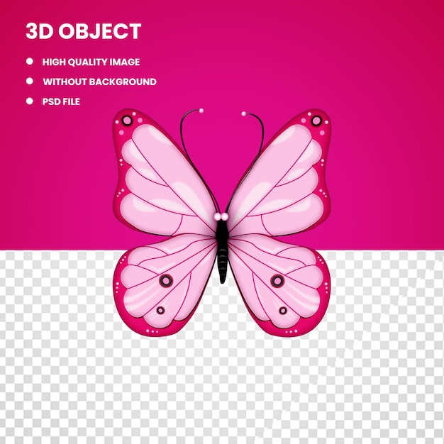 PSD una mariposa rosa y blanca con el título de objeto 3d.