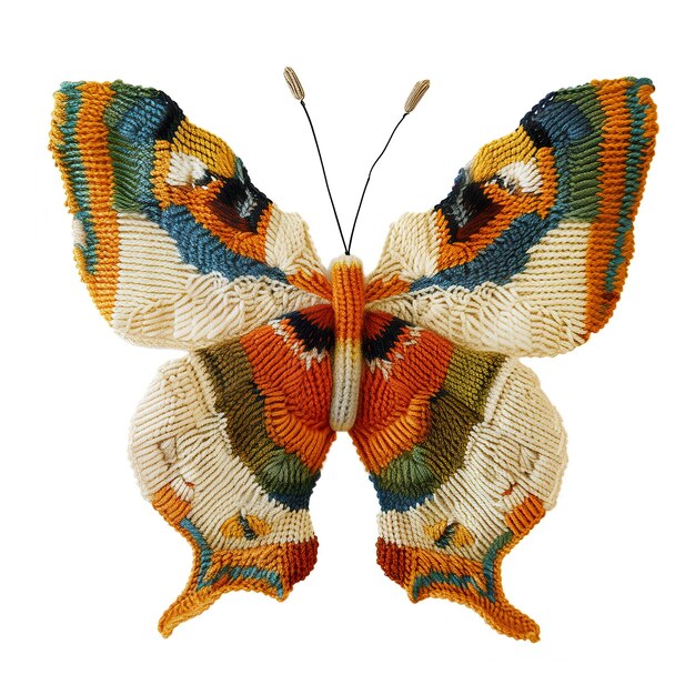 Mariposa tejida con un patrón de colores