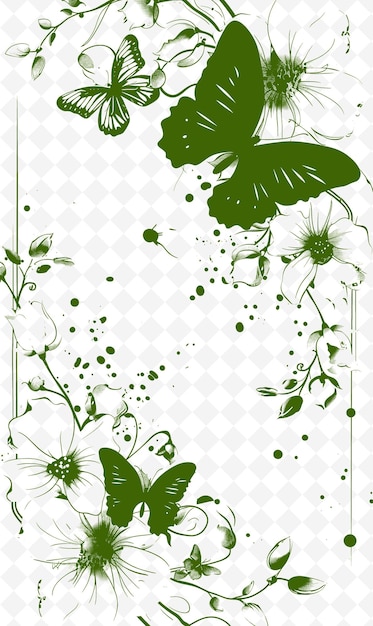 PSD una mariposa verde y blanca está rodeada de flores