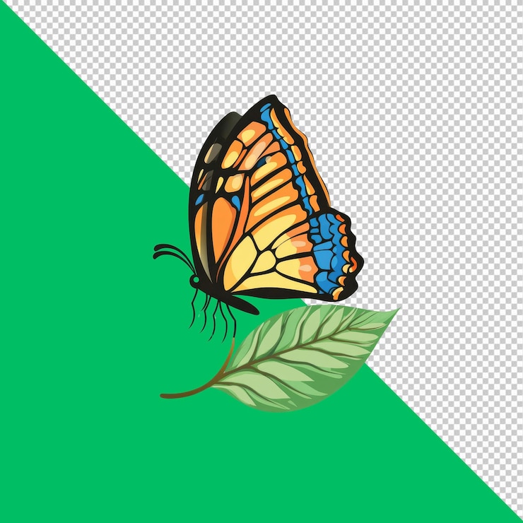 PSD la mariposa vibrante en la hoja verde ilustración de la naturaleza