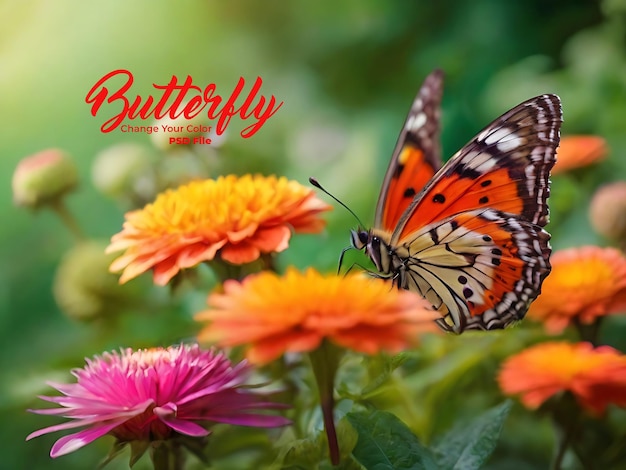 Las mariposas coloridas de psd con alas transparentes brillantes sentadas con fondo blanco