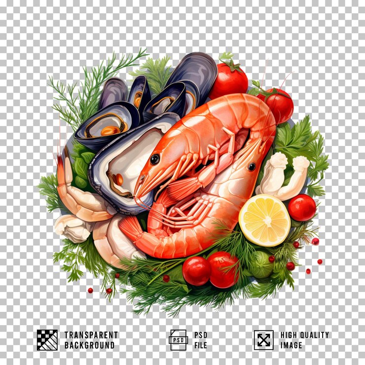 PSD mariscos aislados sobre un fondo transparente