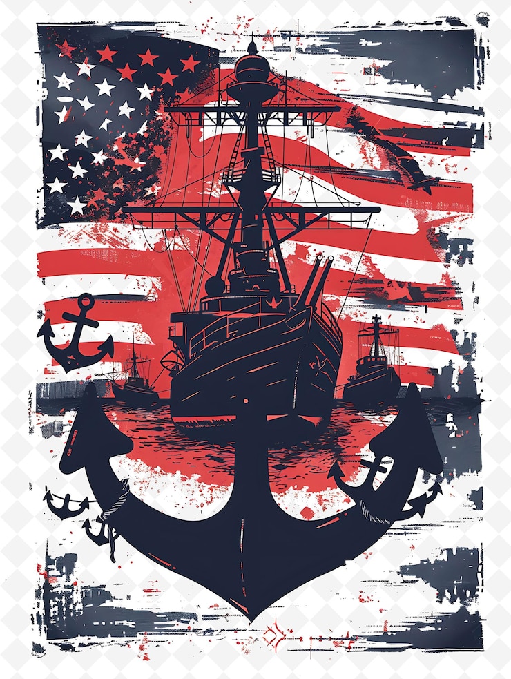 PSD maritime setting with a campaign shipyard and sailors for el flat illustration poster design