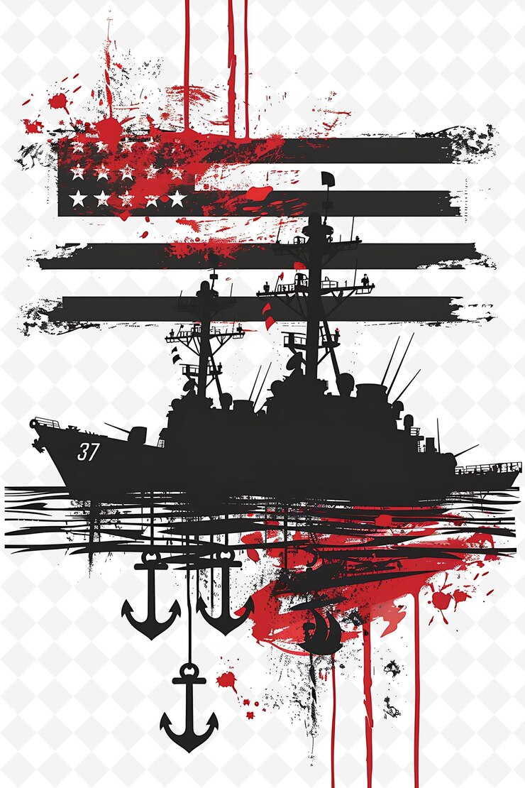 PSD maritime setting with a campaign shipyard and sailors for el flat illustration poster design
