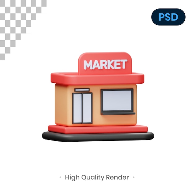 PSD market 3d render ilustração premium psd