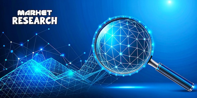 market research concept abstract futuristic blue color low poly style banner design