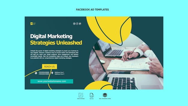 MARKETING BRAND Anúncios do Facebook e linha do tempo PSD TEMPLATE