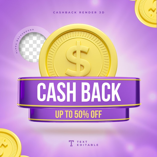 Marketing de etiqueta 3D Cashback com néon e luzes