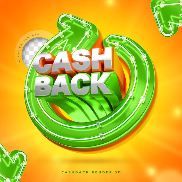 Marketing de etiqueta 3d cashback com néon e luzes