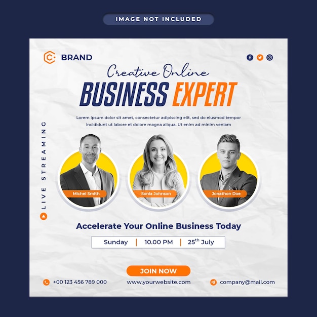 PSD marketing digital e banner de instagram de webinar ao vivo corporativo ou modelo de postagem de mídia social