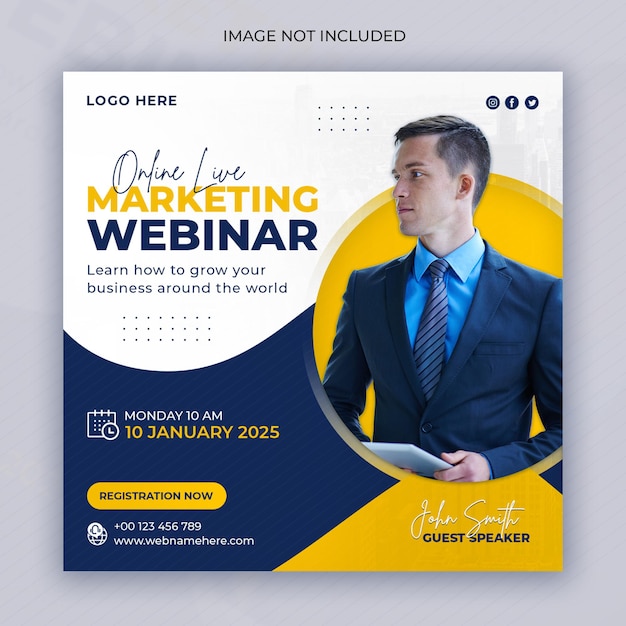 Marketing digital y webinar corporativo en vivo publicación en redes sociales o plantilla de banner de instagram