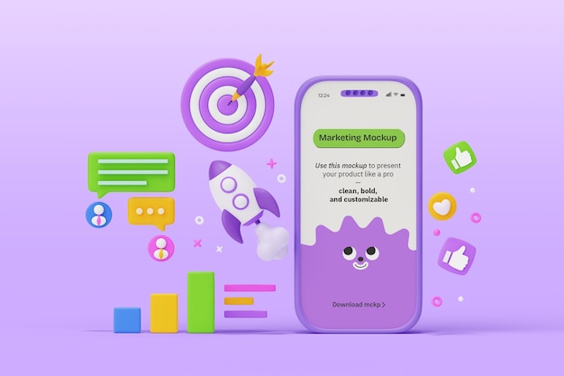 Marketing-Mockup auf Smartphone mit Social-Media-Ikonen