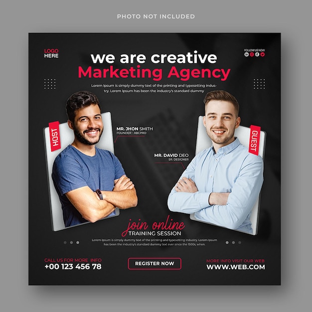 Marketing numérique et webinaire en direct et publication ou dépliant sur les médias sociaux d'entreprise
