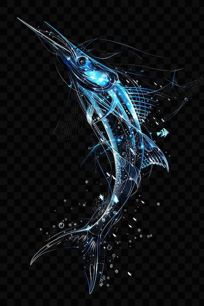 PSD marlin agile avec océan ouvert et poisson volant pour la décoration psd scène de la journée mondiale de l'océan