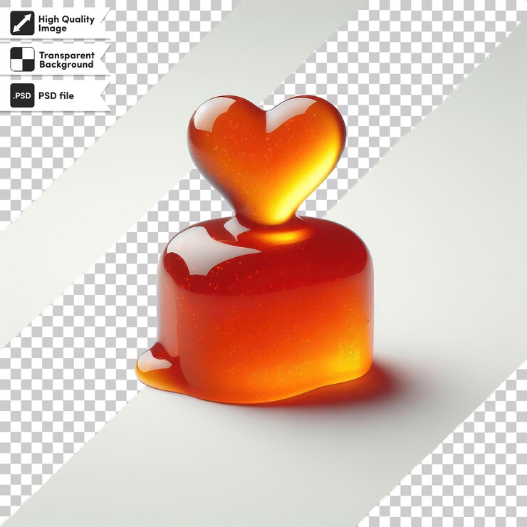 PSD marmelada de gelatina psd en forma de corazón sobre un fondo transparente con capa de máscara editable
