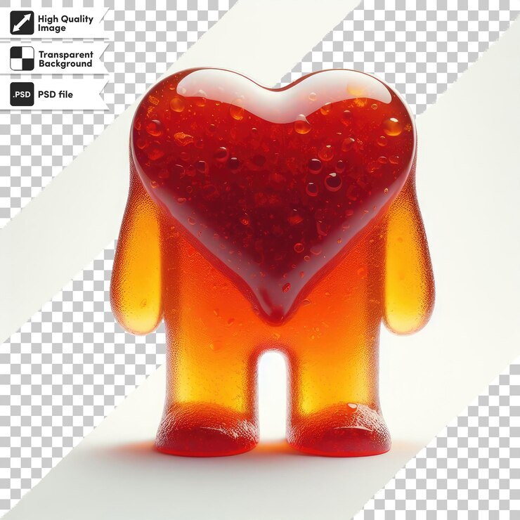 PSD marmelada de gelatina psd en forma de corazón sobre un fondo transparente con capa de máscara editable